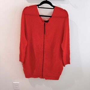 Express 100% Boiled Wool Bright Orange Coral Zip Front Longline Cardigan XL
